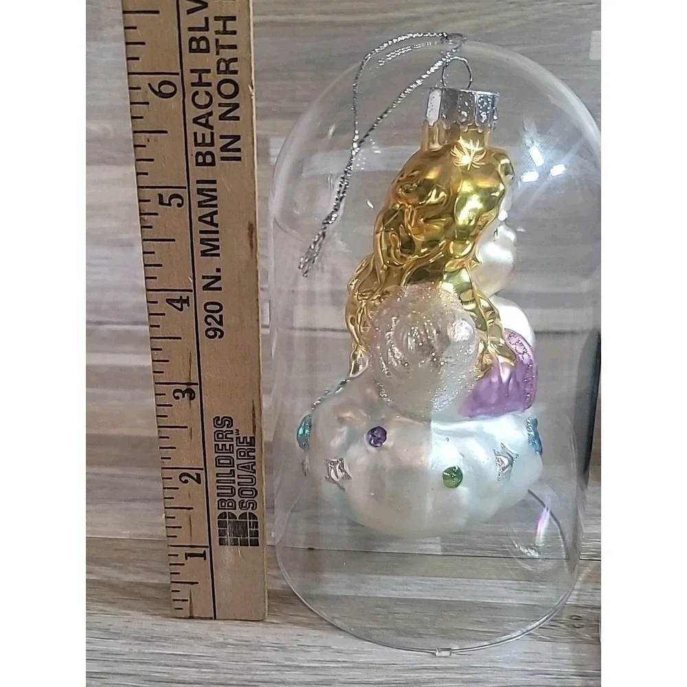 Unique Treasures Hand Blown Glass Christmas Ornament Angel w/ Blonde Hair‎ Case